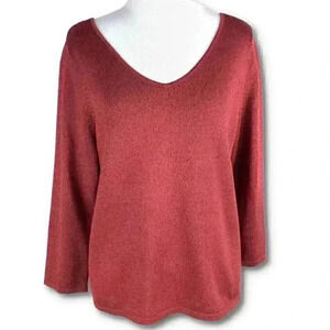 Bentley A Womens sweater size M 70% silk red double v-neck